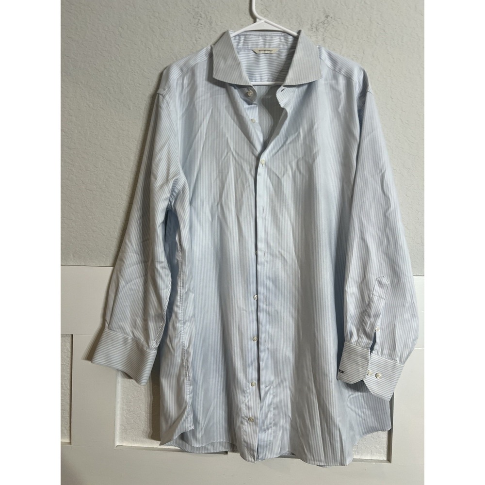 Suitsupply Egyptian Cotton Traveller Blue White Stripe Slim Fit Shirt XL Initial